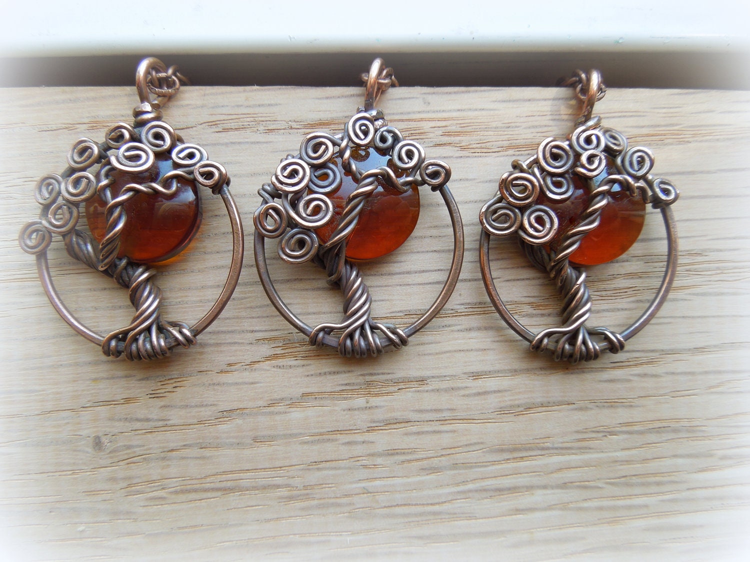 Moon-Burnt Amber Tree of Life Necklace-Autumn-Fall- Rustic
