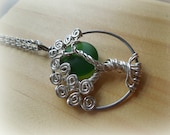 Forrest Green Moon in a Tree of Life Necklace-Emeral Green-May Birthstone-Sterling Silver