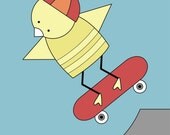 Nursery Art, Skateboarding Bird, Kid's Room Art, Boy Nursery, Art Print