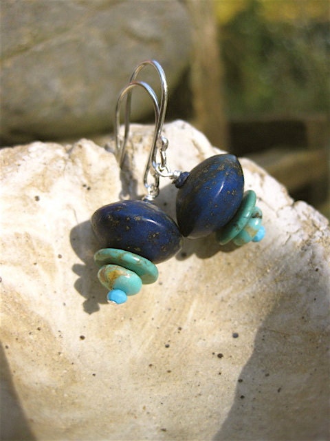 Lapis Lazuli and Turquoise Cairn Earrings Descending