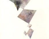 Hummingbird watercolor painting-  print "Hummingbird Diamonds" watercolor, geometric decor, geometric, bird, muted,feathers,pattern
