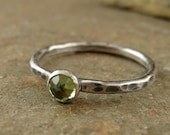 Sterling Silver Peridot Ring Promise Engagement Ring Jewelry Hammered Stacking Ring Custom Size