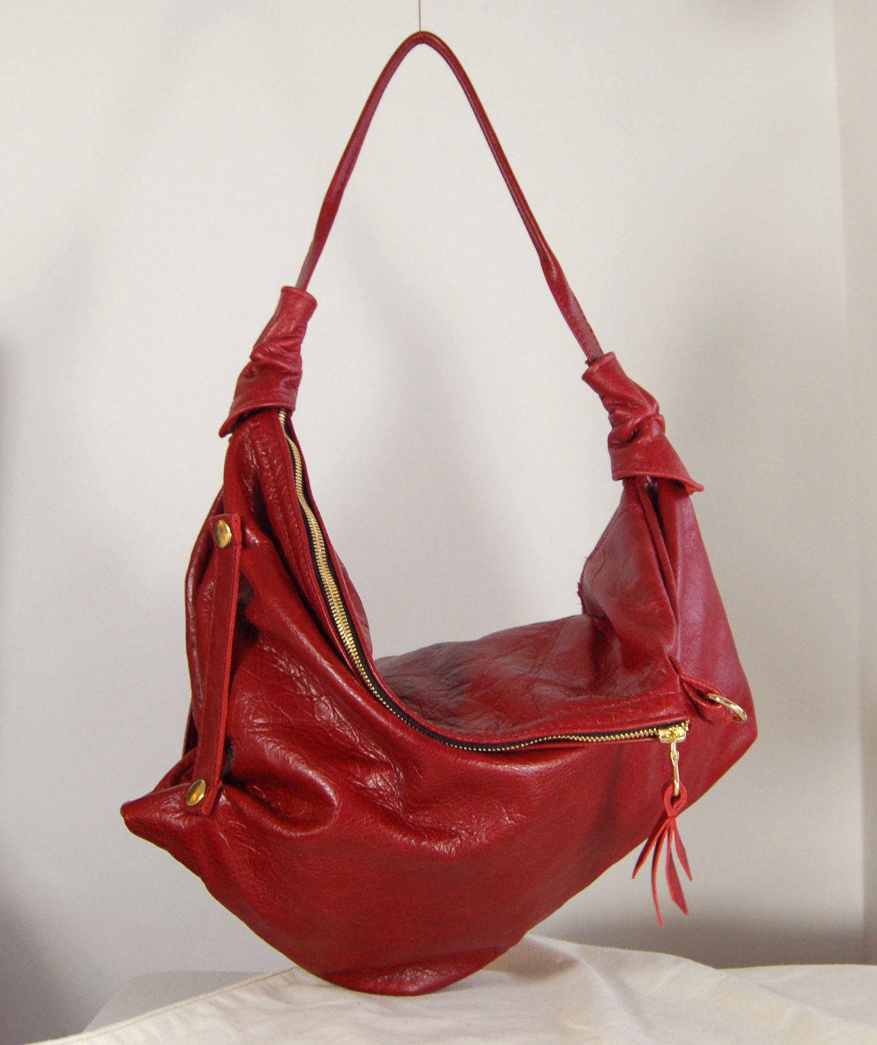 Rebecca, Red leather 2 size hobo bag, handmade.