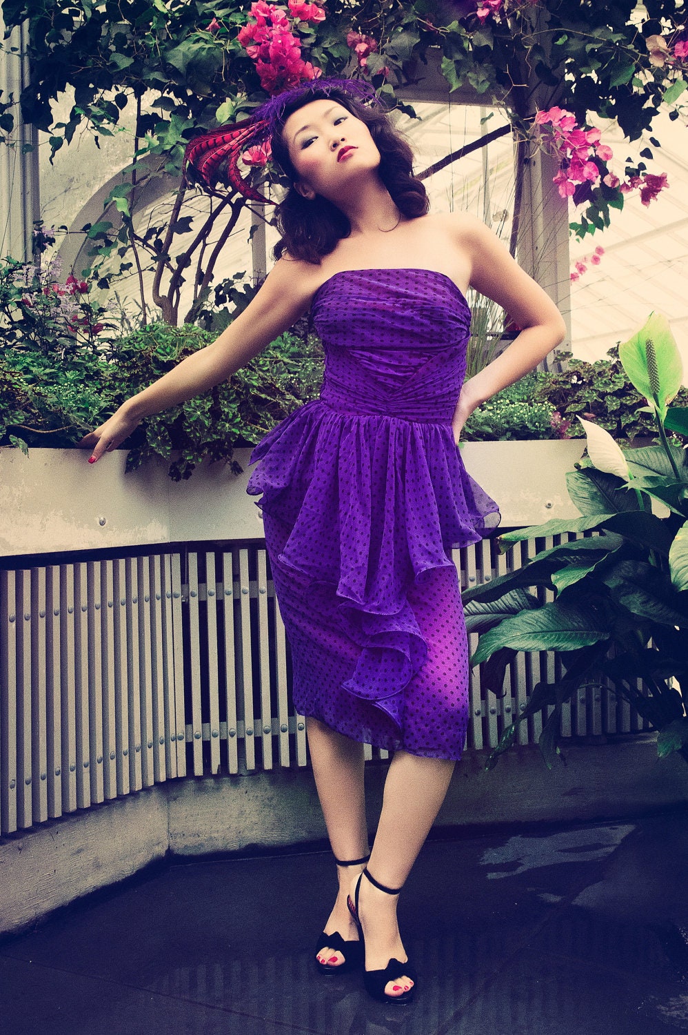 Harajuku Vintage Fashion Purple Rockabilly Dress by Janice Louise Miller