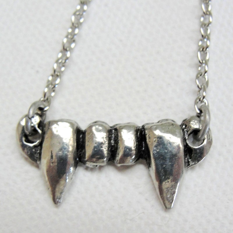 Shy Vampire Silver Fangs Necklace