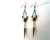 Galactic Queen Earrings - (empirical radiant ancient heritage native artifact turquoise bronze timeless pyramid triangle geometric spike)