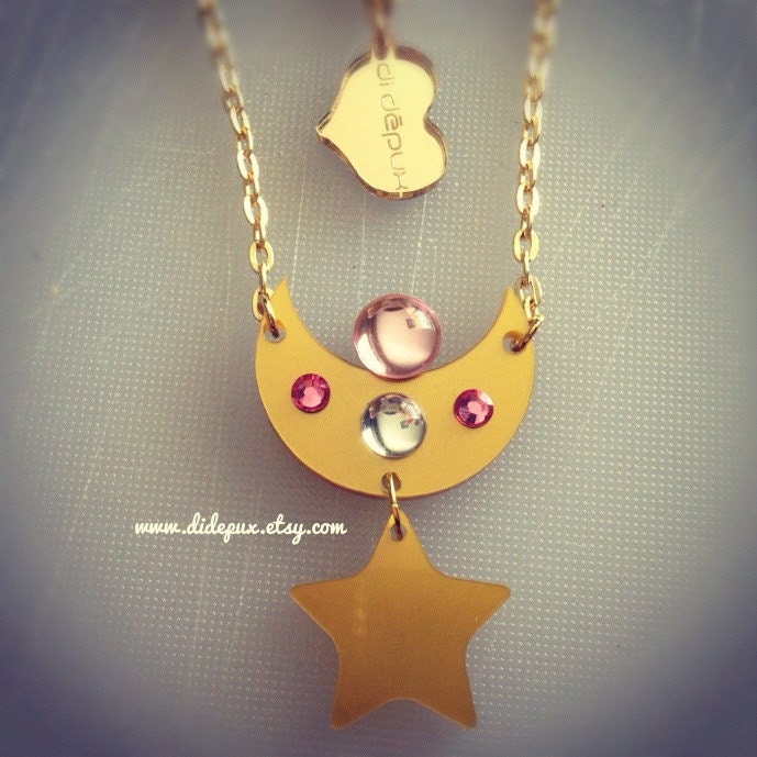 Sailor moon crescent moon gold  laser cut necklace