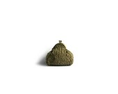 Coin Purse with Keychain Knitted in Sand Brown Cotton Yarn