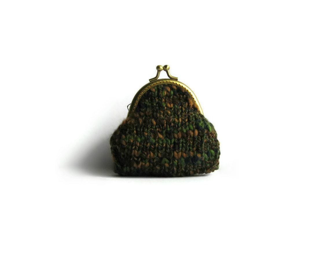 Clutch Purse Knitted in Tweed Brown, Blue and Green