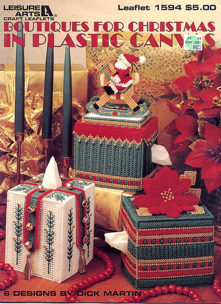 Elegant Boutique Tissue Covers for Christmas Plastic Canvas Pattern - 6 Designs - Leisure Arts 1594 - treazureddesignz