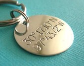 Personalized Latitude and Longitude Keychain Sterling Silver - GPS coordinates key chain