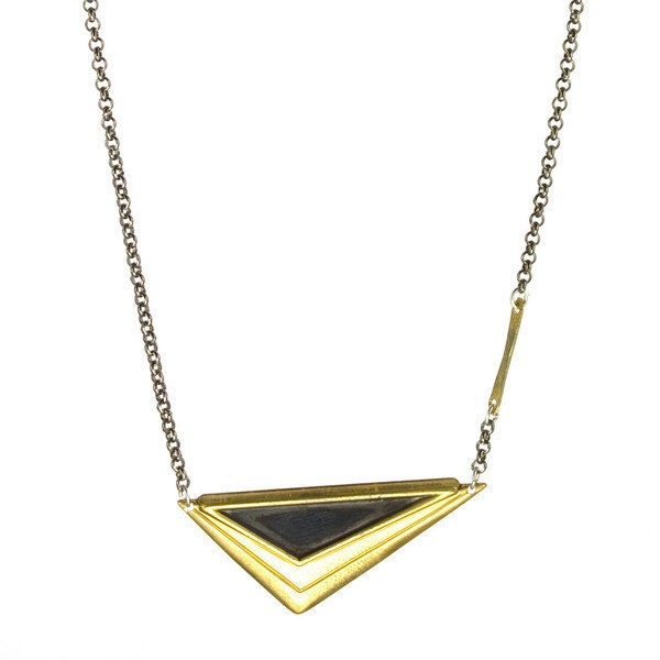 Black and Gold triangle necklace - simple geometric jewelry