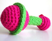 Textured RATTLE Toy: Crocheted Baby Rattle Amigurumi in Fushia Pink, Bright Green Washable Yarn - Original by The Silver Hook