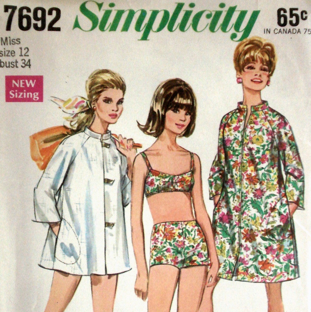 Vintage 1960s Bathing Suit Pattern Simplicity 7692 Bust 34 Bikini Pattern Mod