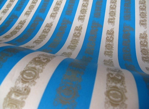 vintage Christmas wrapping paper - Xmas Merry Christmas Noel - blue gold - 3 yards