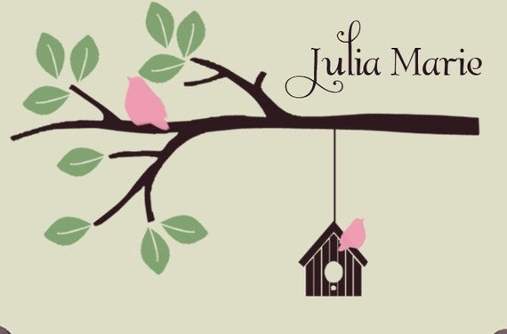 Tree branch Vinyl Wall decal decor Kids monogram and Birdhouse , Baby nursery wall art