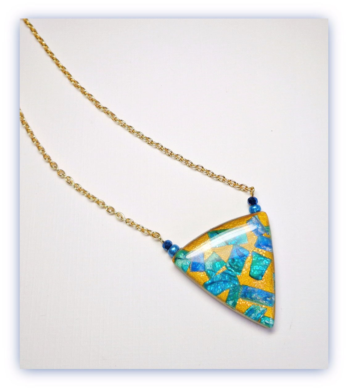 Triangle Gemstone Statement chain necklace, polymer clay Jewelry