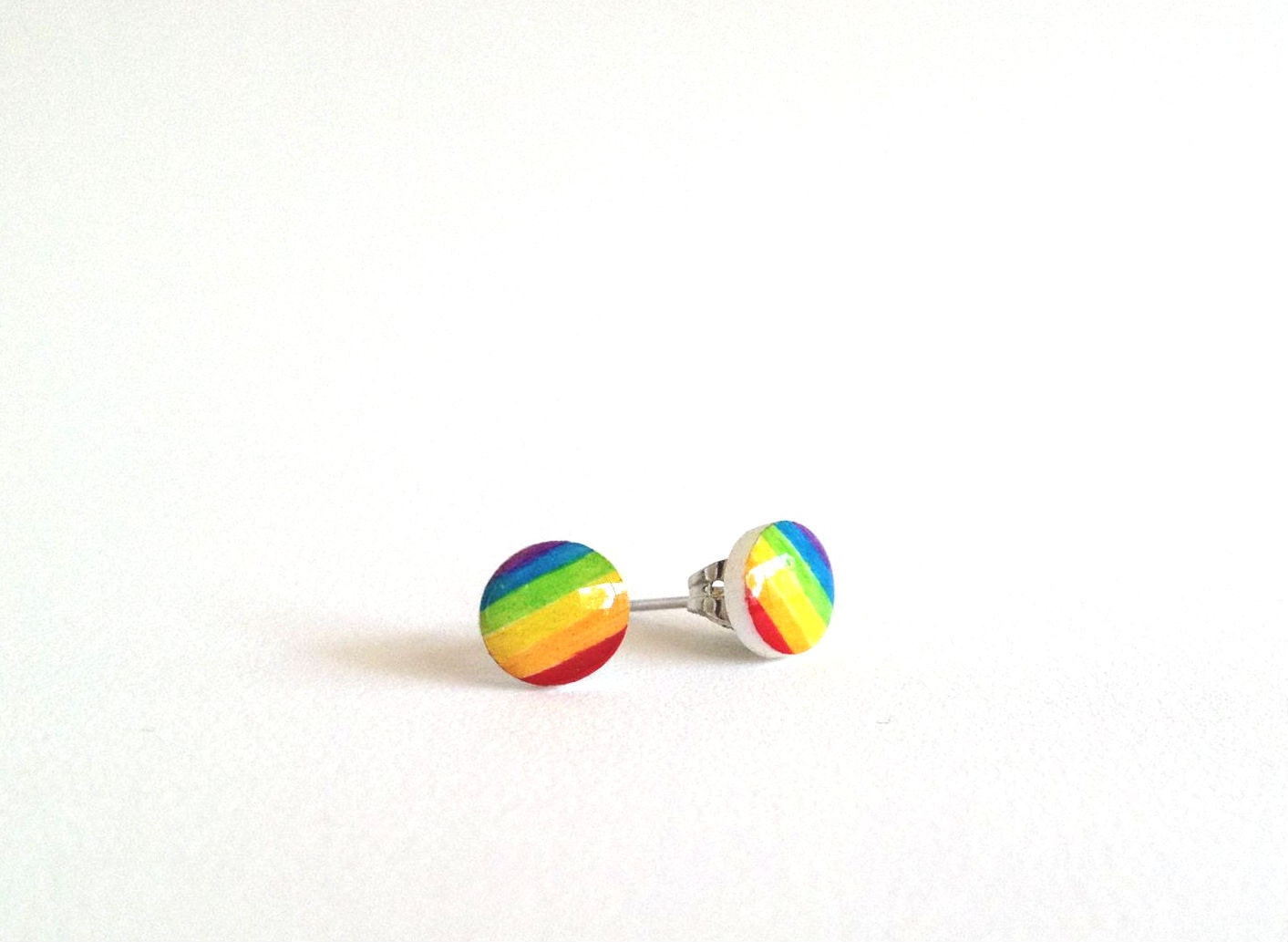 Hand Drawn Rainbow Post Earrings Studs