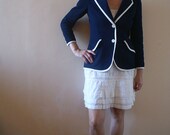 Navy Blue and White Trim Wimbledon Style Preppy Blazer