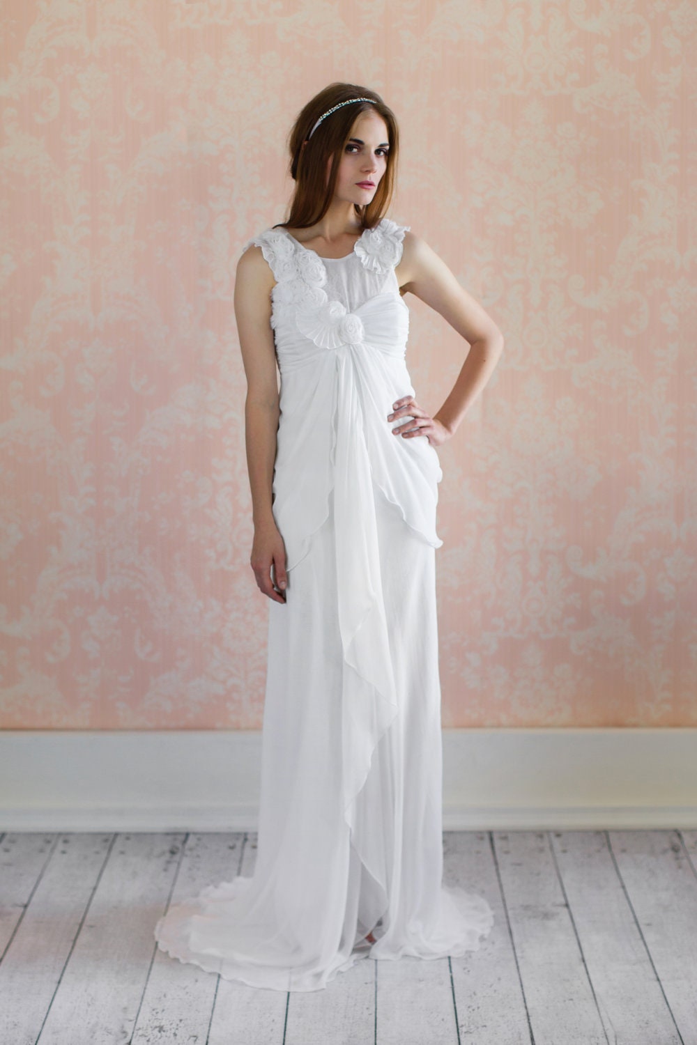 Wallflower - Bohemian Arty Silk Chiffon Floral Custom Wedding Dress