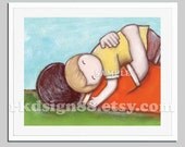 Father and son nursery art print, art for kids wall art, toddler art, children art print, boy room decor hug brown blonde - My Strength 8x10