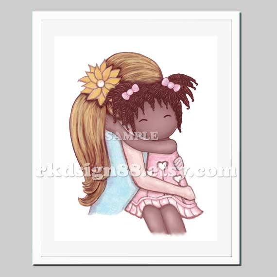 Adoption gift girl nursery art print, girls room, Africa adoption art, blonde mom African American girl My Sunshine 8x10 children art print