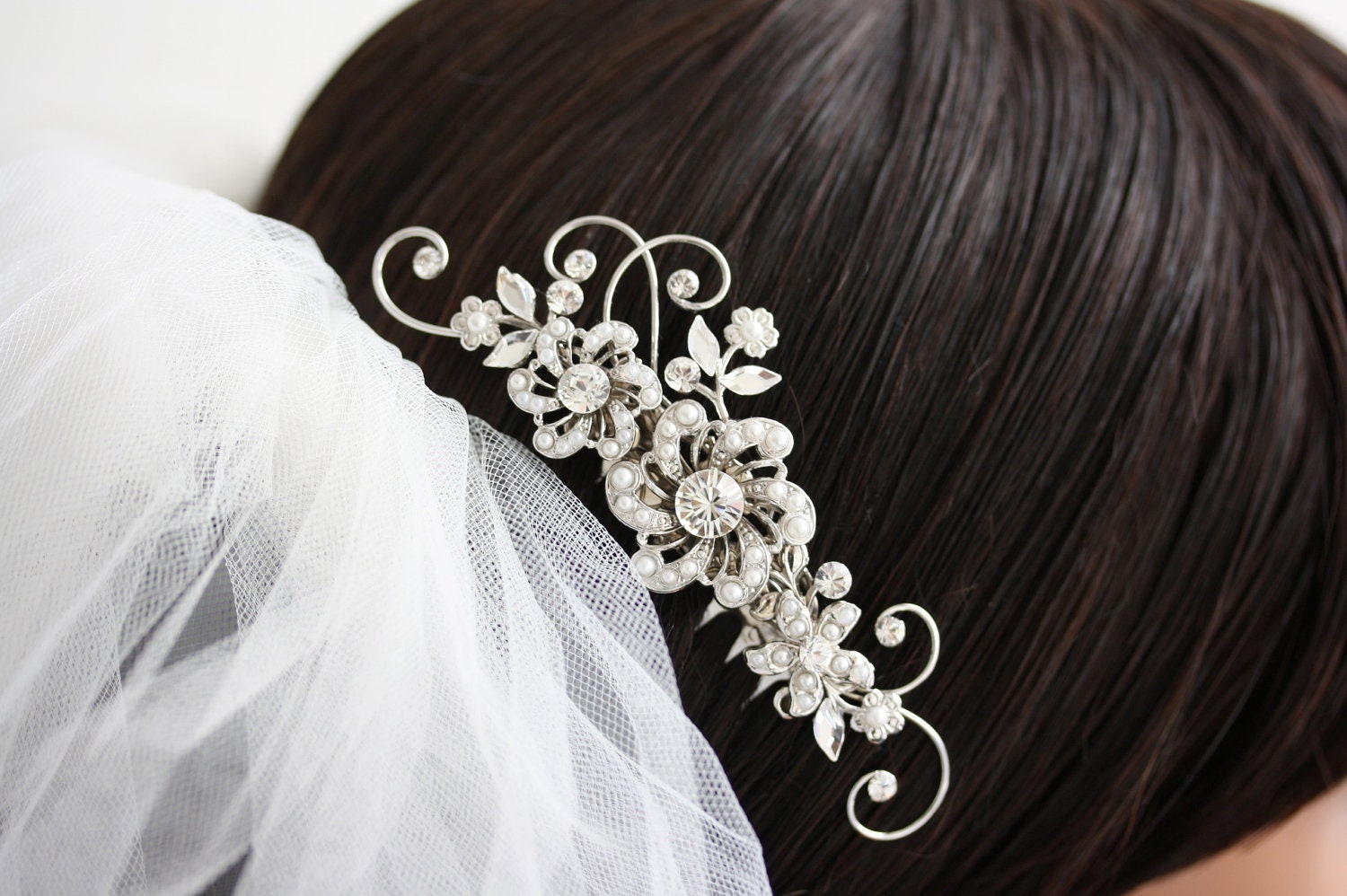 bridal hair comb pearl wedding hair accessories flower  White Ivory Pearl Hair piece vines PEARLY SABINE