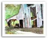 Barn Art Print "Barn With Wagon Shed" 11x14"
