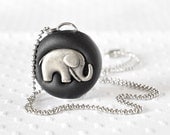 Elephant Necklace Jungle Safari Fashion Jewelry on Shimmering Black Polymer Clay