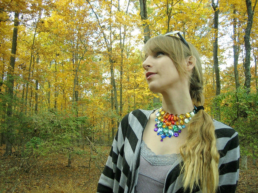 Colorful Rainbow Bib Necklace, Bold Fashion Jewelry, Bright Colors, Dramatic Wedding Jewelry