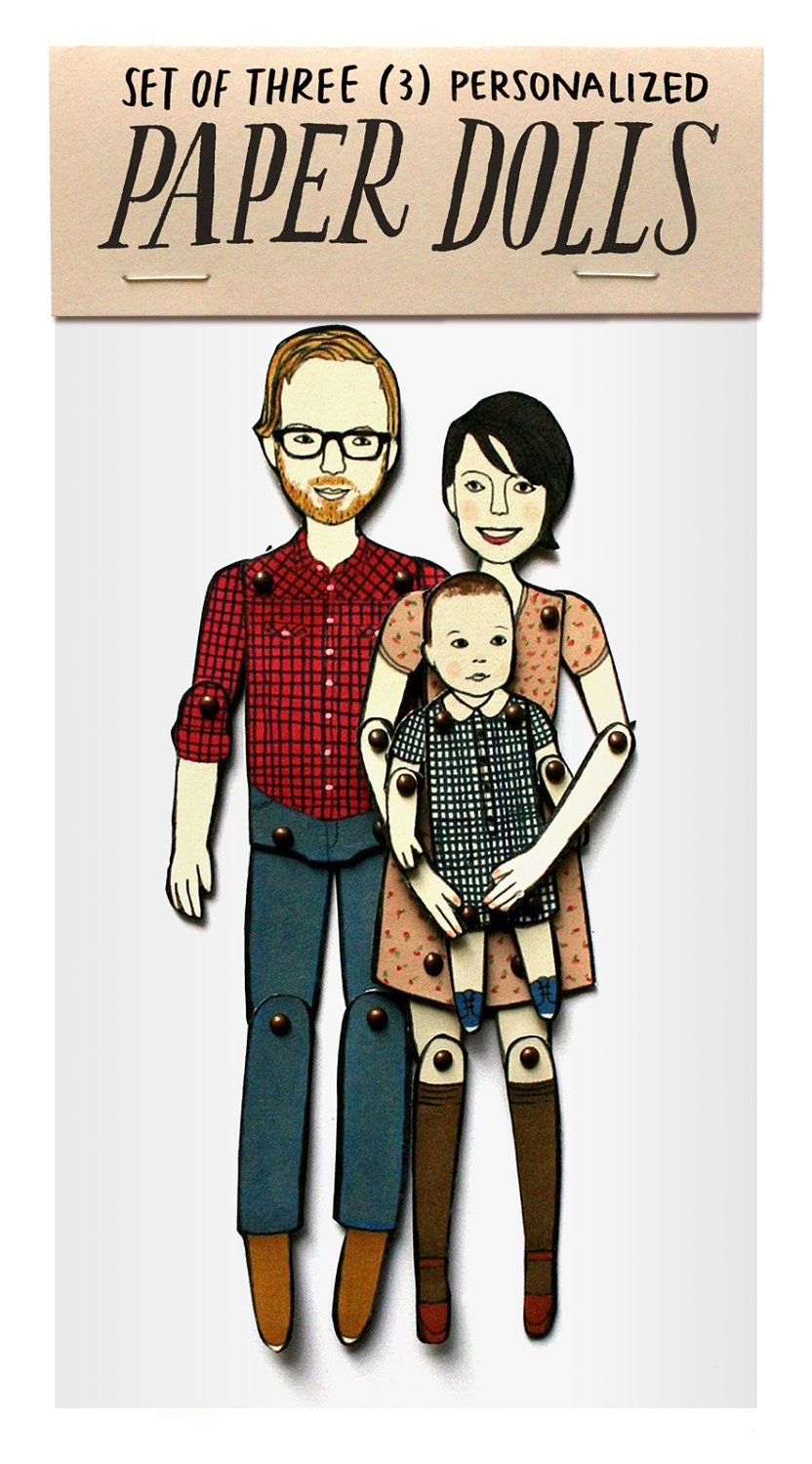 SET OF THREE personalized paper dolls