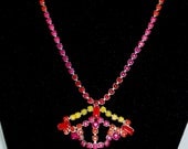 Vintage Refurbished Rhinestones Choker Necklace Red Yellow Ombre