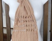 Long drop-stitch design tea-dyed handwoven cotton scarf