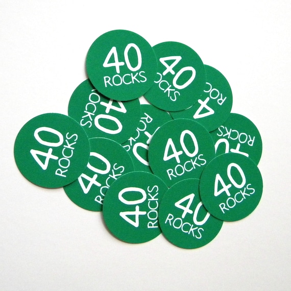 40th Birthday Stickers - Round 1 1/2 Inch Handmade Stickers, 40 Rocks, Green, Set of 12 Il_570xn