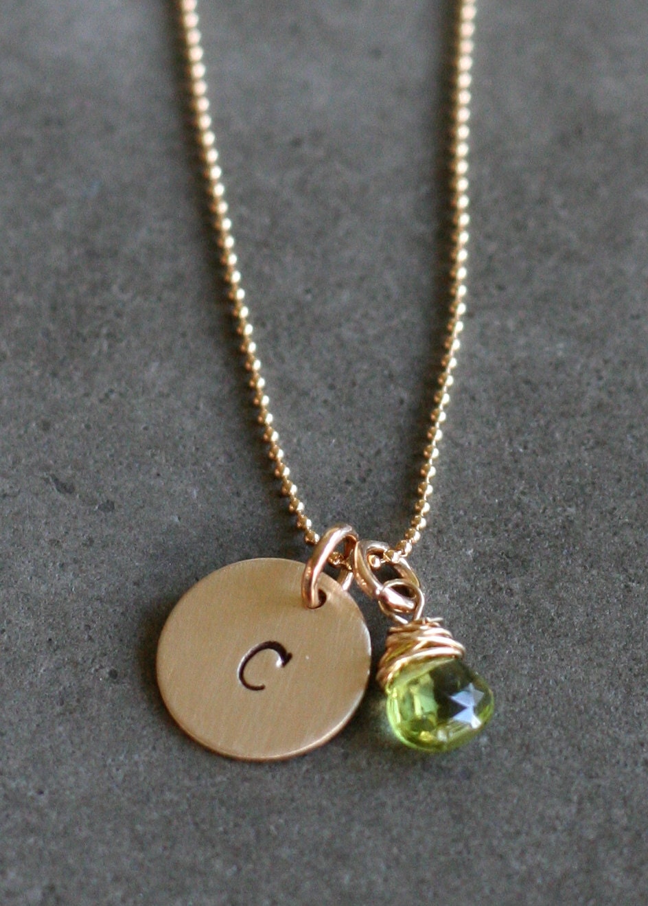 Personalized 14k Gold Filled Hand Stamped Initial Charm and Birthstone