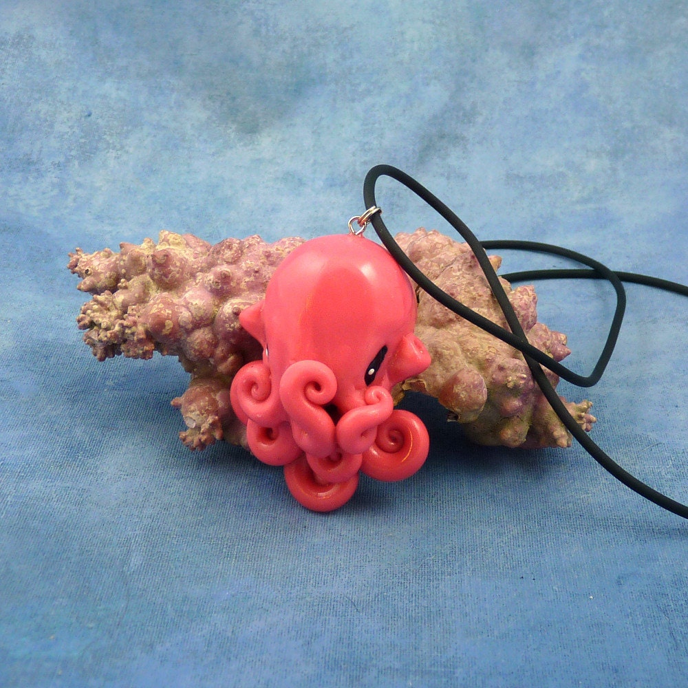 Pink Candy Octopus Necklace - Handmade Polymer Clay Kawaii Jewelry