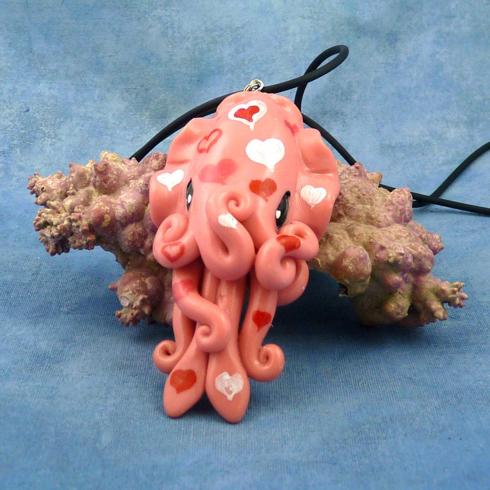 Cuttlefish Love Necklace - Handmade Polymer Clay Kawaii Jewelry