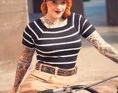 1930s style stripey cotton tee shirt XS to XL