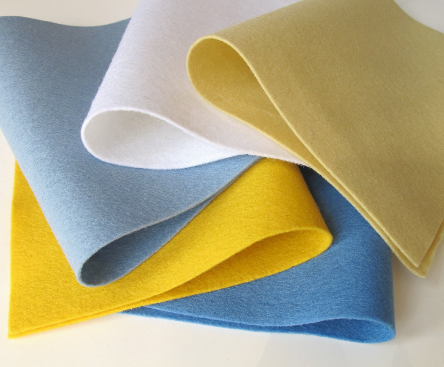 100% Wool Felt Fabric Sheets Squares Set   Sunny Skies Color Story  Sewing Crafting Waldorf Supply Baby Blue Yellow White Wedgwood