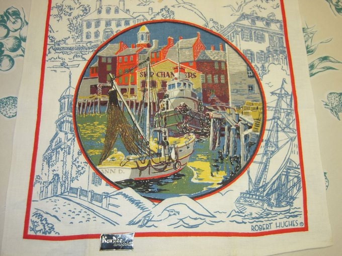 Vintage Towel New England Seaside Village & Snowy Colonial Inn Signed MWT