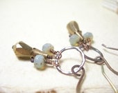 Blue opal earrings bronze glass sea mist artisan handmade