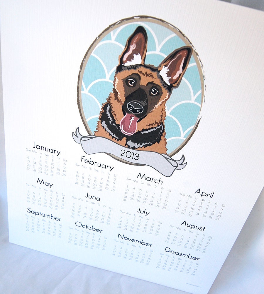 2013 German Shepherd Calendar Print - Eco-Friendly 8x10 Size