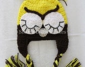 Yellow Crochet Owl Hat - Baby Hat - Child's Hat