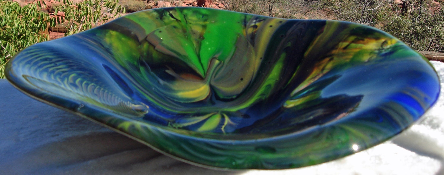 Green Fused Glass Tie-Dye Bowl