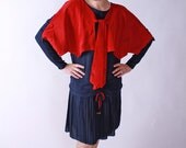 RESERVED on LAYAWAY Vintage 1920s Dress - Amazing Blue and Red Flapper Dress with Attached Batwing Capelet