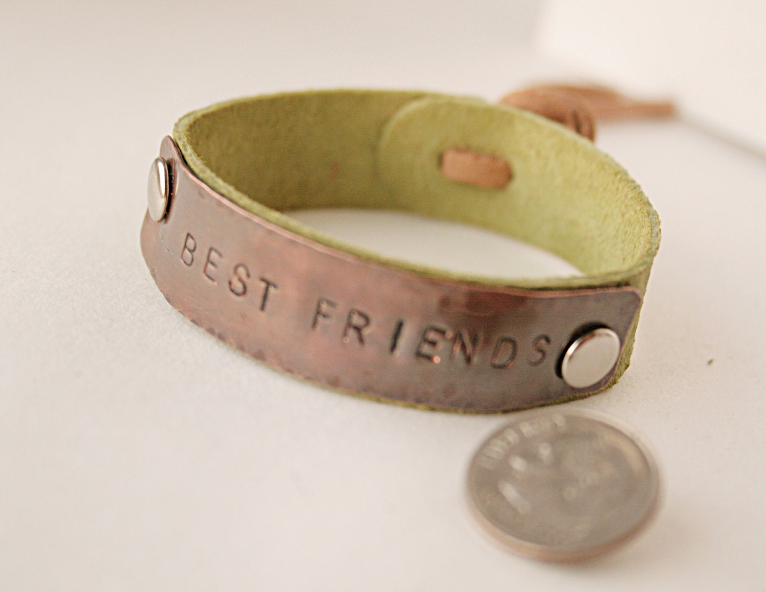Best Friends Bracelet, leather and copper bracelet, hand stamped