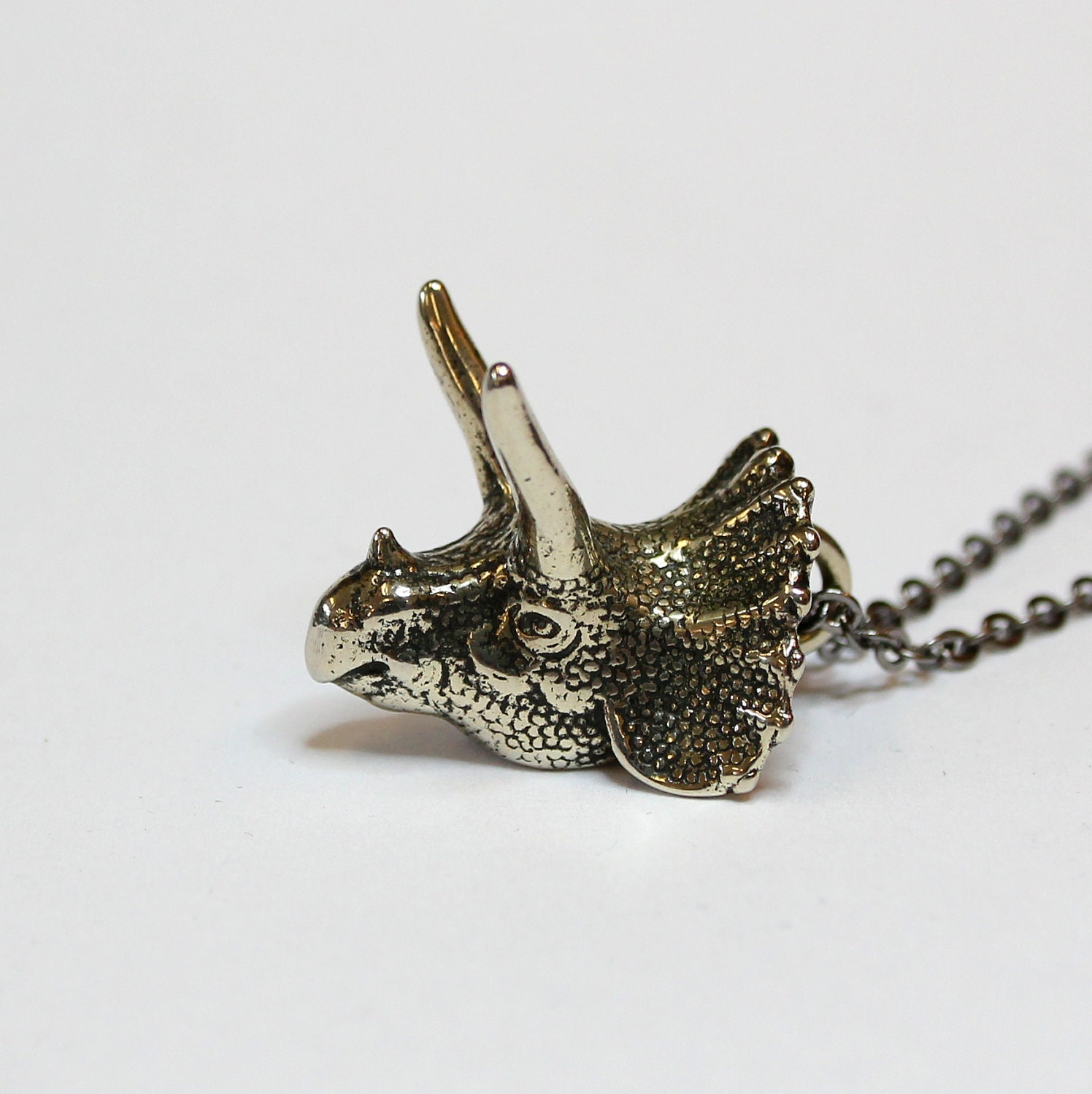 3D Triceratops Dinosaur Necklace in Solid White Bronze Triceratops Pendant