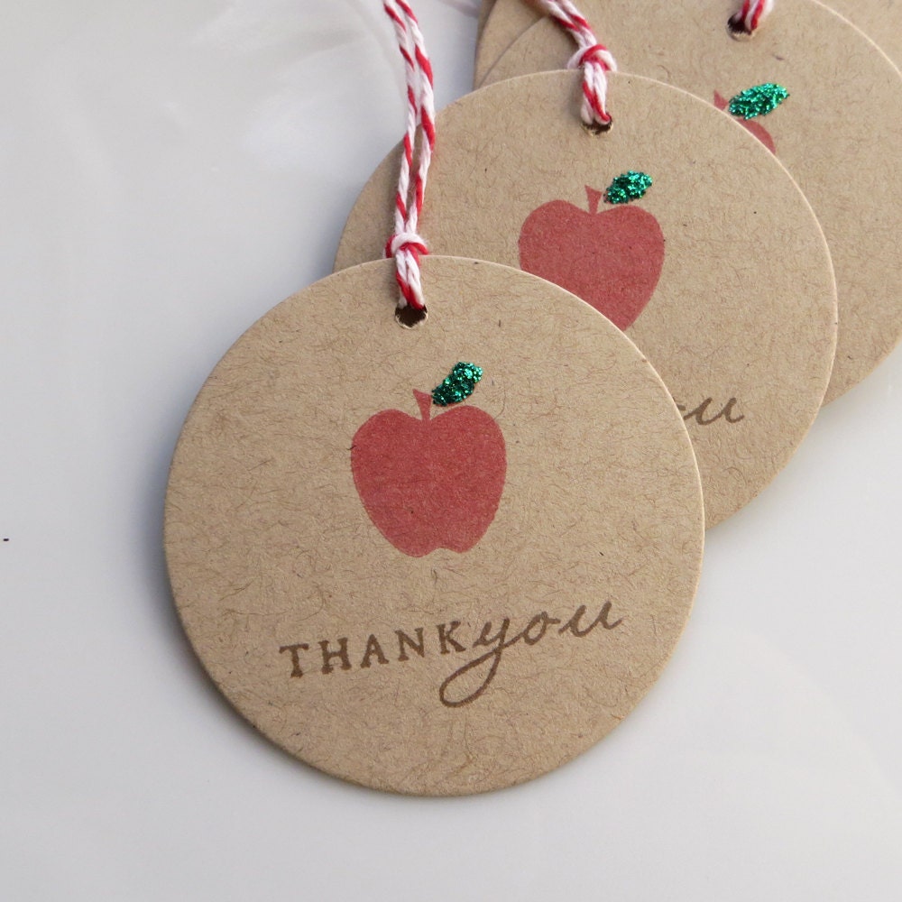 Thank You Tags Apple Glitter - Set of 6 - Teacher Thank You Tags Fall Thank You Il_570xn