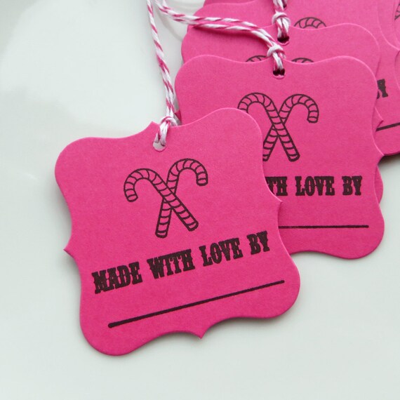 Made with Love Tags Candy Cane - Set of 8 - Gift Packaging Favor Tags Christmas Tags Holiday Gift Wrap Il_570xn