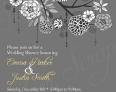 Black and White Flowers Custom Digital Rehearsal Dinner Wedding Shower Engagement Anniversary Party Invitation -Red Teal Yellow Purple Grey